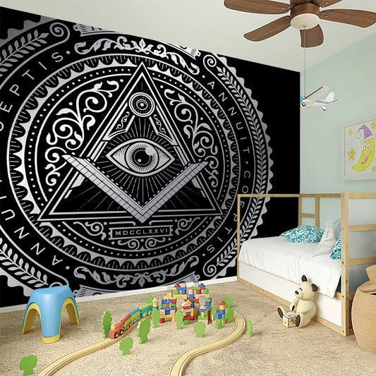 Silver And Black All Seeing Eye Print Wall Sticker