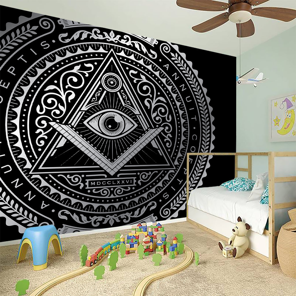 Silver And Black All Seeing Eye Print Wall Sticker