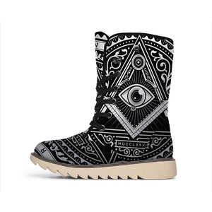 Silver And Black All Seeing Eye Print Winter Boots