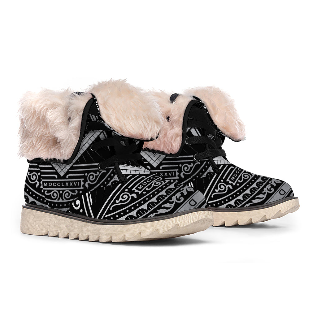 Silver And Black All Seeing Eye Print Winter Boots