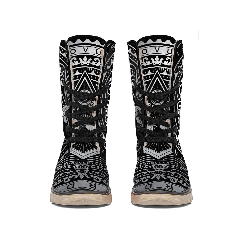 Silver And Black All Seeing Eye Print Winter Boots