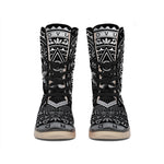 Silver And Black All Seeing Eye Print Winter Boots