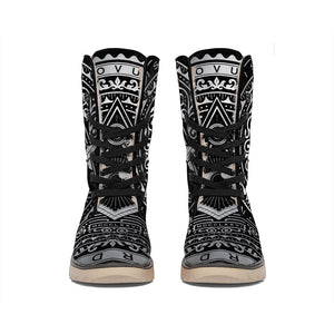 Silver And Black All Seeing Eye Print Winter Boots