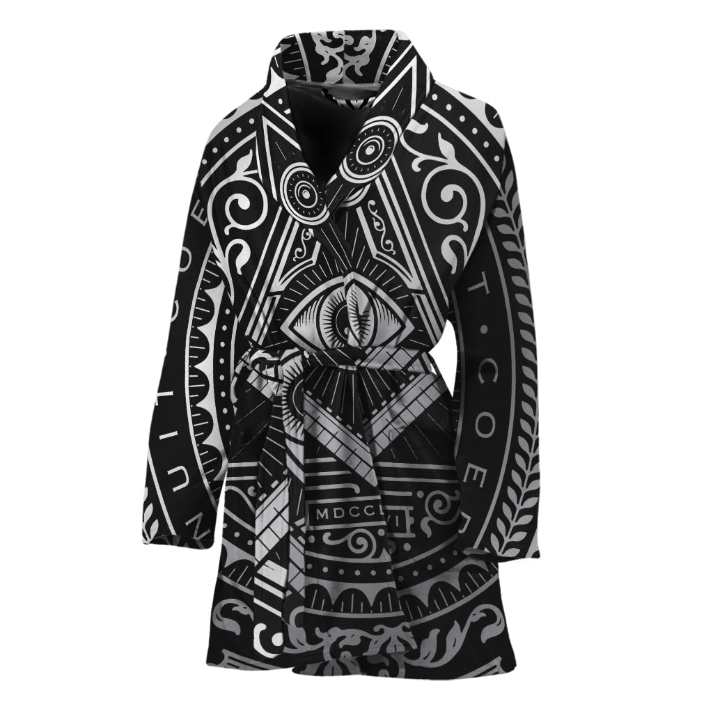 Silver And Black All Seeing Eye Print Women's Bathrobe