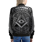 Silver And Black All Seeing Eye Print Women's Bomber Jacket