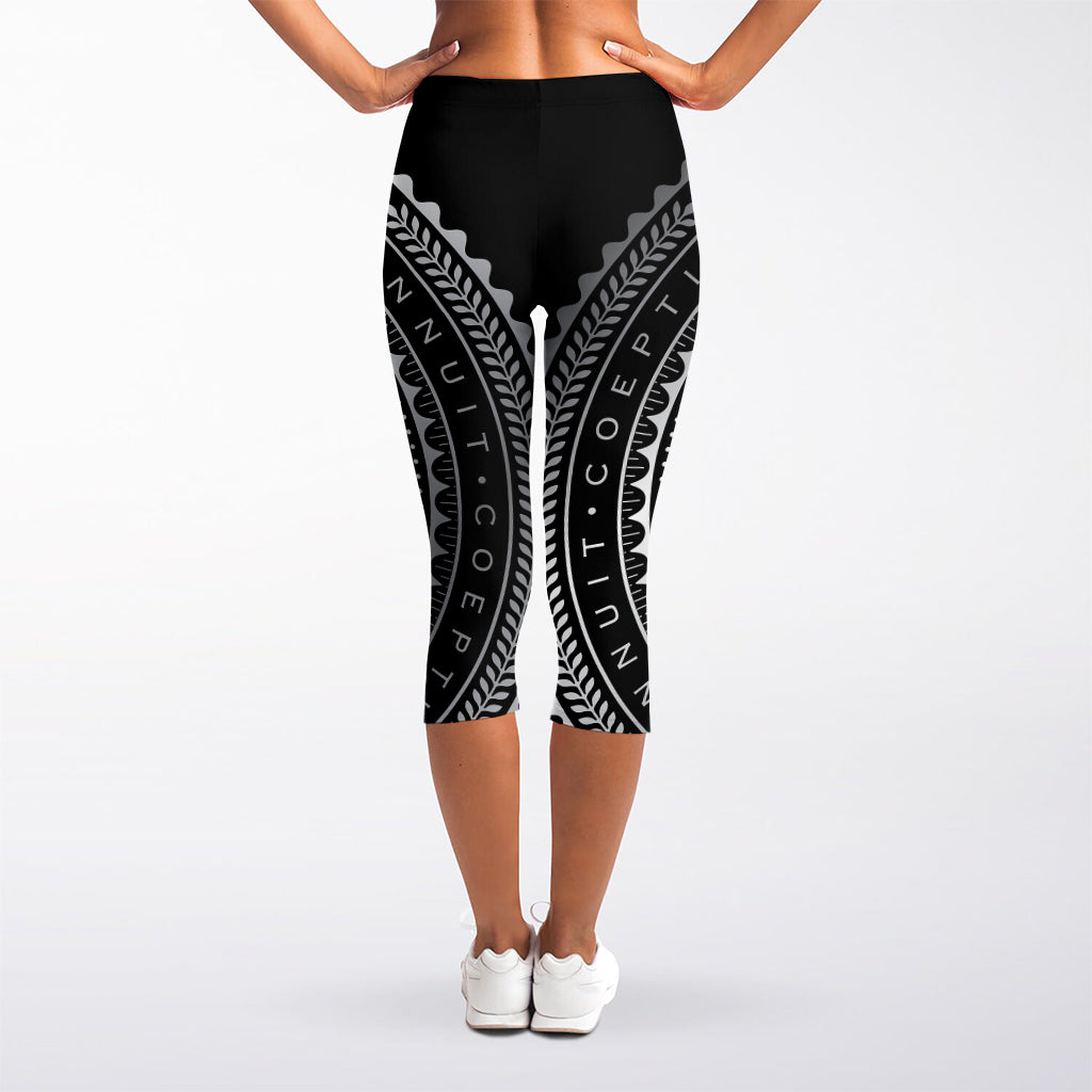 Silver And Black All Seeing Eye Print Women's Capri Leggings