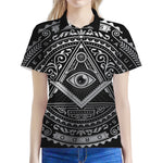 Silver And Black All Seeing Eye Print Women's Polo Shirt