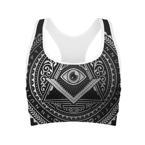 Silver And Black All Seeing Eye Print Women's Sports Bra