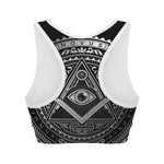 Silver And Black All Seeing Eye Print Women's Sports Bra