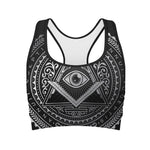 Silver And Black All Seeing Eye Print Women's Sports Bra