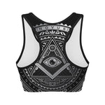 Silver And Black All Seeing Eye Print Women's Sports Bra