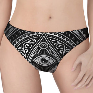 Silver And Black All Seeing Eye Print Women's Thong