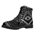 Silver And Black All Seeing Eye Print Padded Collar Lace Up Boots