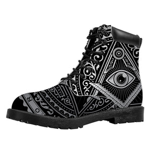 Silver And Black All Seeing Eye Print Work Boots