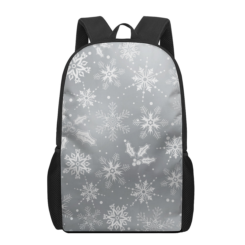 Silver And White Snowflake Pattern Print 17 Inch Backpack