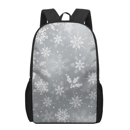 Silver And White Snowflake Pattern Print 17 Inch Backpack