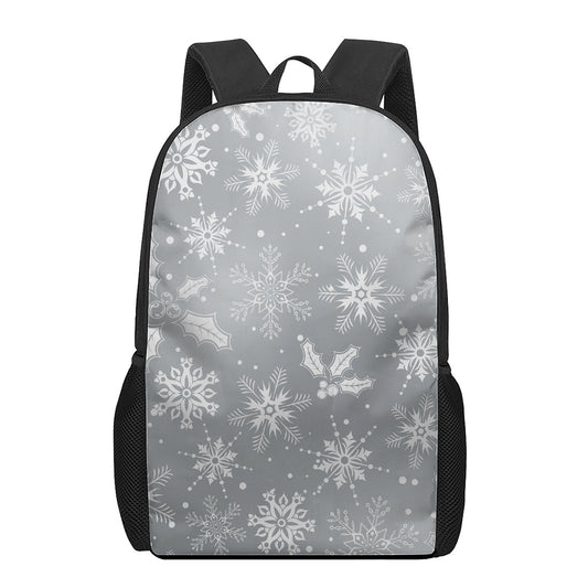Silver And White Snowflake Pattern Print 17 Inch Backpack