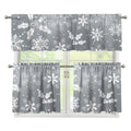 Silver And White Snowflake Pattern Print 3 Piece Kitchen Curtains