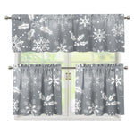 Silver And White Snowflake Pattern Print 3 Piece Kitchen Curtains
