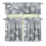Silver And White Snowflake Pattern Print 3 Piece Kitchen Curtains