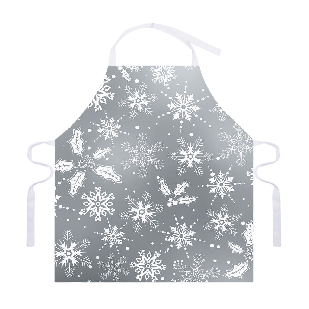 Silver And White Snowflake Pattern Print Adjustable Apron