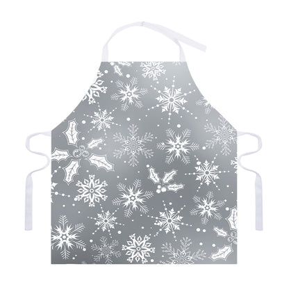 Silver And White Snowflake Pattern Print Adjustable Apron