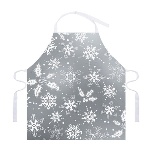 Silver And White Snowflake Pattern Print Adjustable Apron
