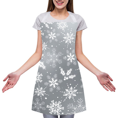 Silver And White Snowflake Pattern Print Adjustable Apron
