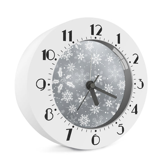 Silver And White Snowflake Pattern Print Alarm Clock