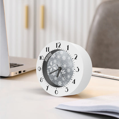 Silver And White Snowflake Pattern Print Alarm Clock