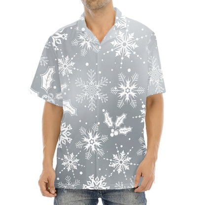 Silver And White Snowflake Pattern Print Aloha Shirt