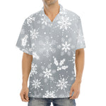 Silver And White Snowflake Pattern Print Aloha Shirt
