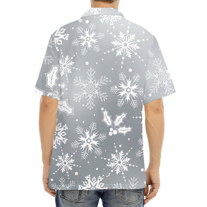 Silver And White Snowflake Pattern Print Aloha Shirt