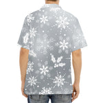 Silver And White Snowflake Pattern Print Aloha Shirt