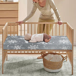 Silver And White Snowflake Pattern Print Baby Crib Sheet