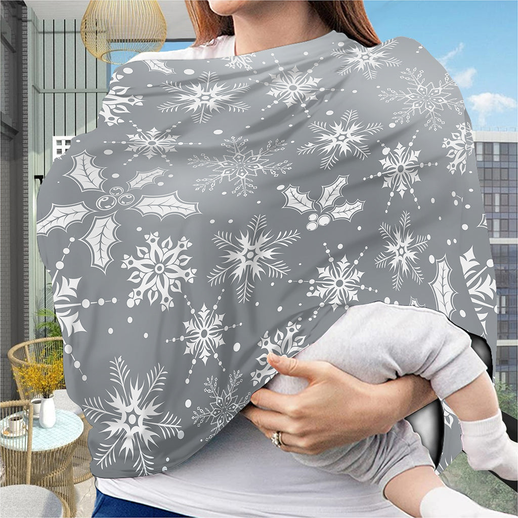 Silver And White Snowflake Pattern Print Baby Seat Cover