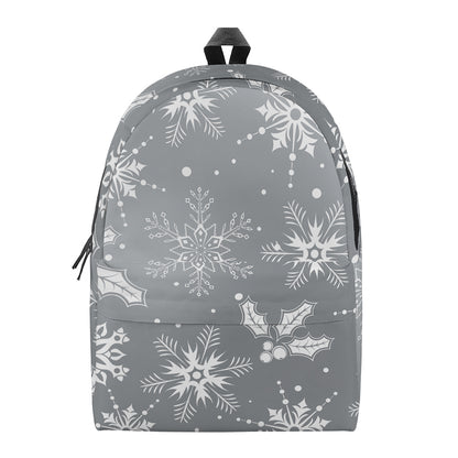 Silver And White Snowflake Pattern Print Backpack