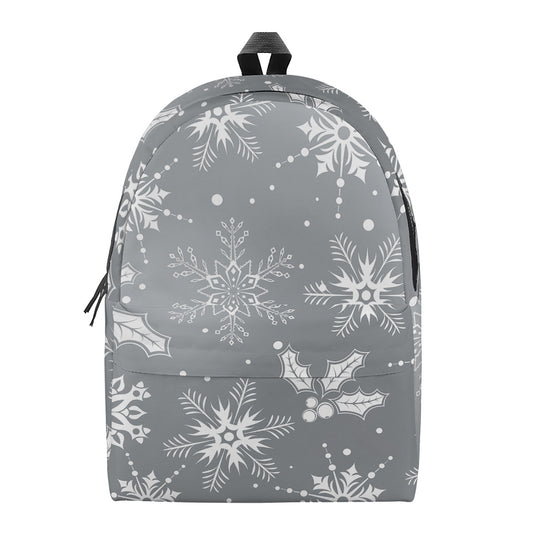 Silver And White Snowflake Pattern Print Backpack