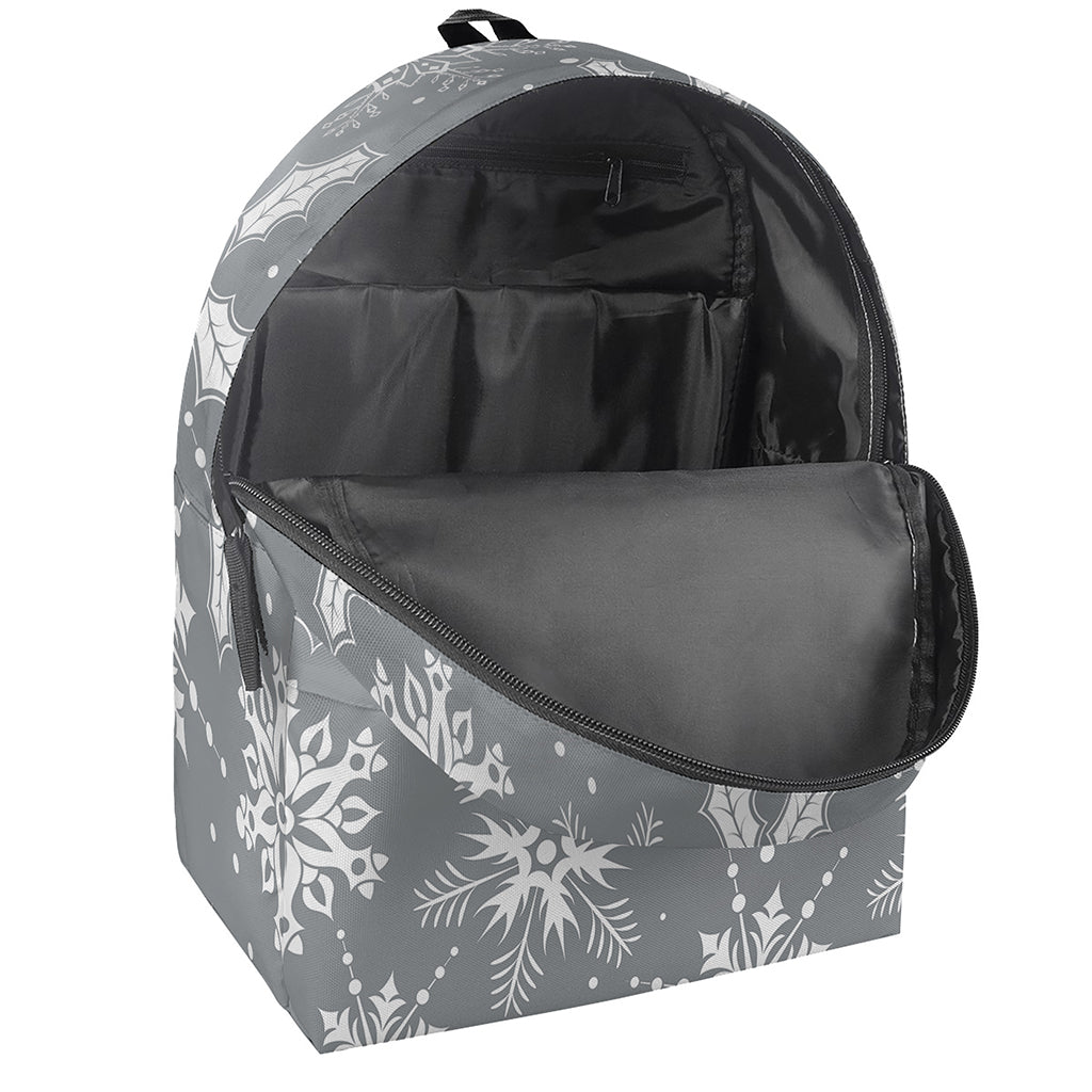Silver And White Snowflake Pattern Print Backpack