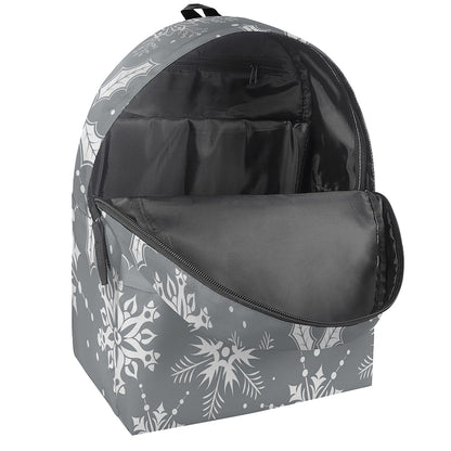 Silver And White Snowflake Pattern Print Backpack
