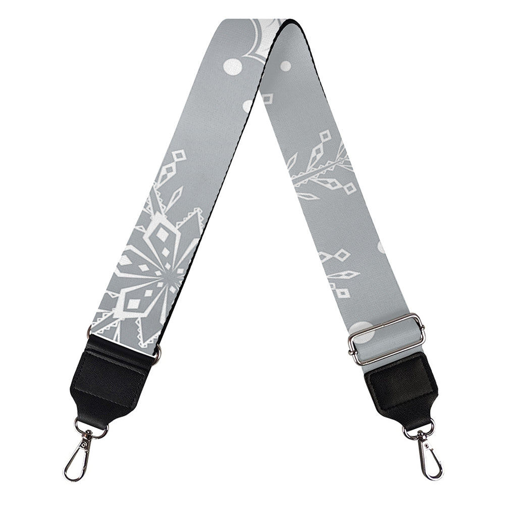 Silver And White Snowflake Pattern Print Bag Strap