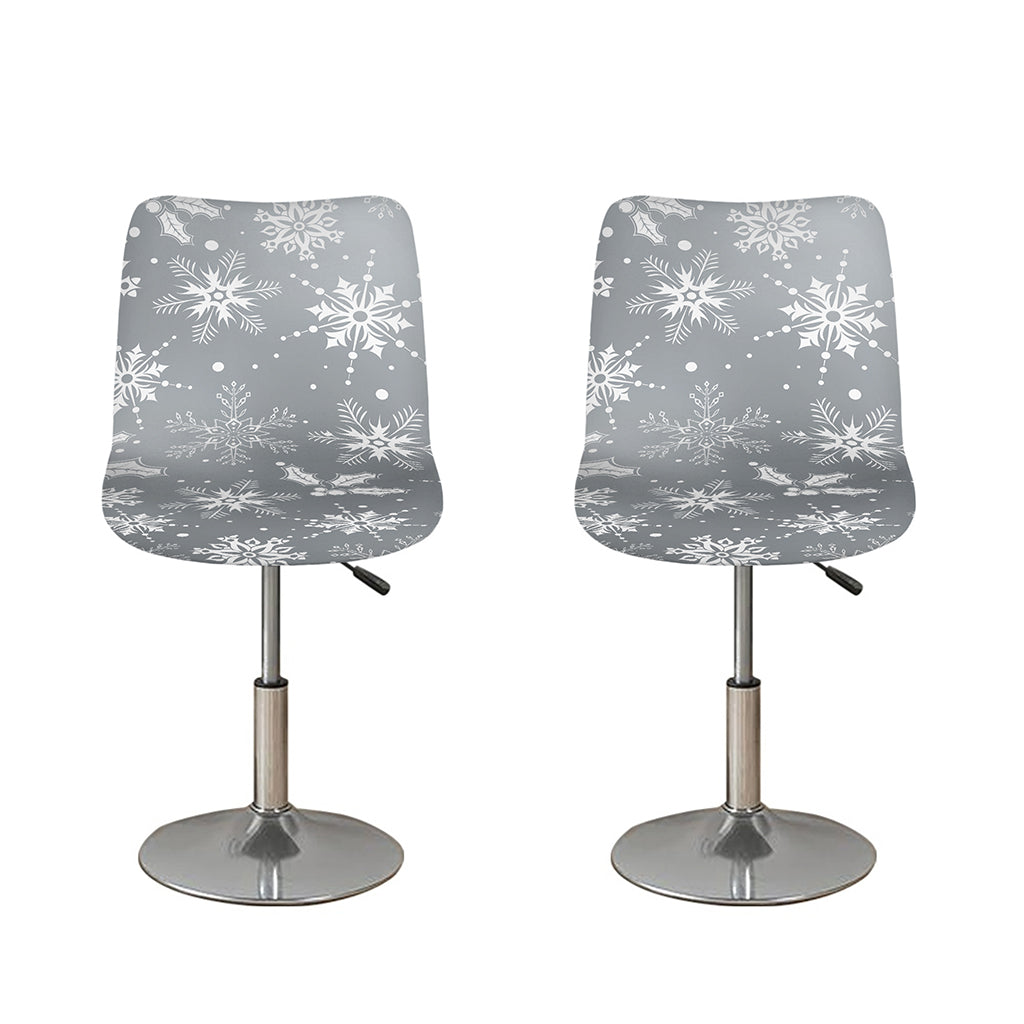 Silver And White Snowflake Pattern Print Bar Stool Covers