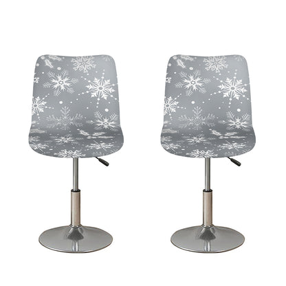 Silver And White Snowflake Pattern Print Bar Stool Covers
