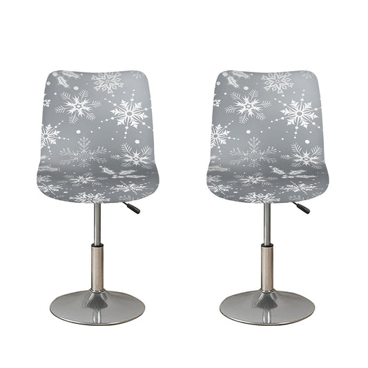 Silver And White Snowflake Pattern Print Bar Stool Covers