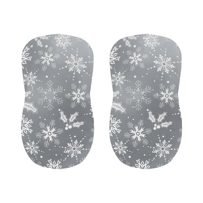 Silver And White Snowflake Pattern Print Bar Stool Covers