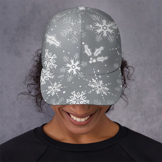 Silver And White Snowflake Pattern Print Baseball Cap