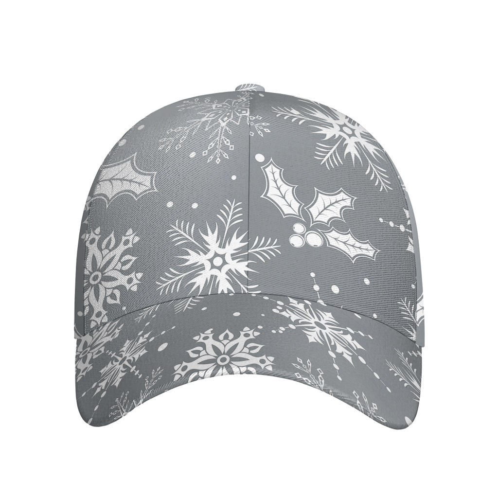Silver And White Snowflake Pattern Print Baseball Cap