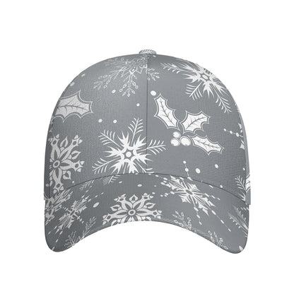 Silver And White Snowflake Pattern Print Baseball Cap