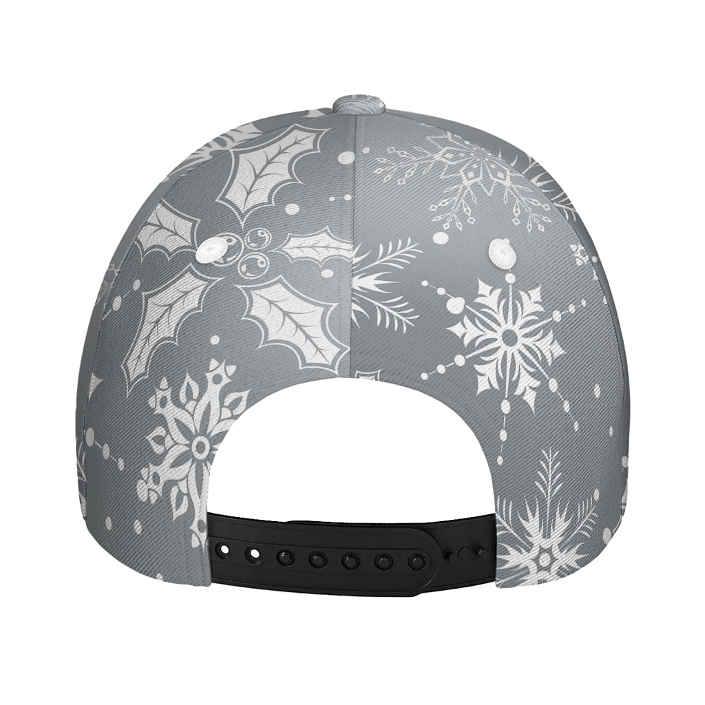 Silver And White Snowflake Pattern Print Baseball Cap