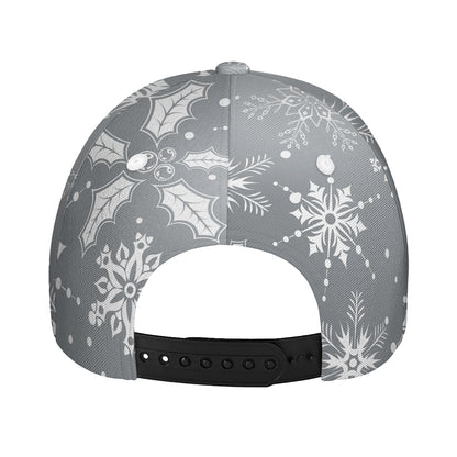 Silver And White Snowflake Pattern Print Baseball Cap